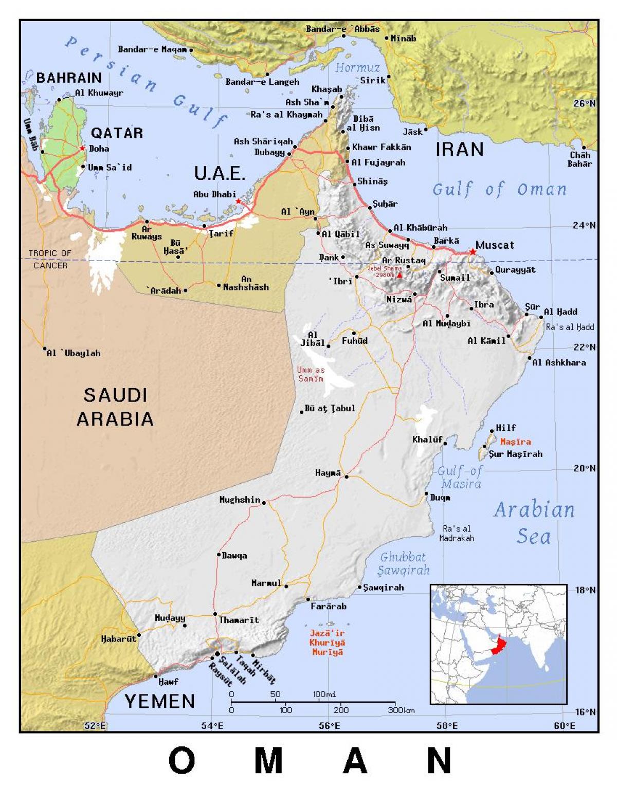 kort af Oman pólitískum